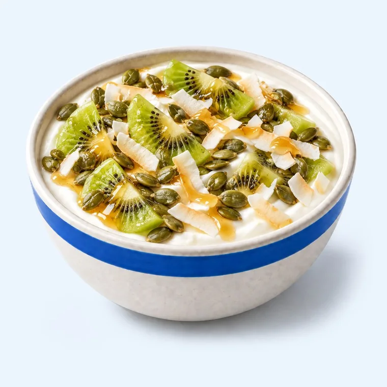 Kiwi and Pumpkin Seed: Sharp, green, and twenty-four grams of protein.