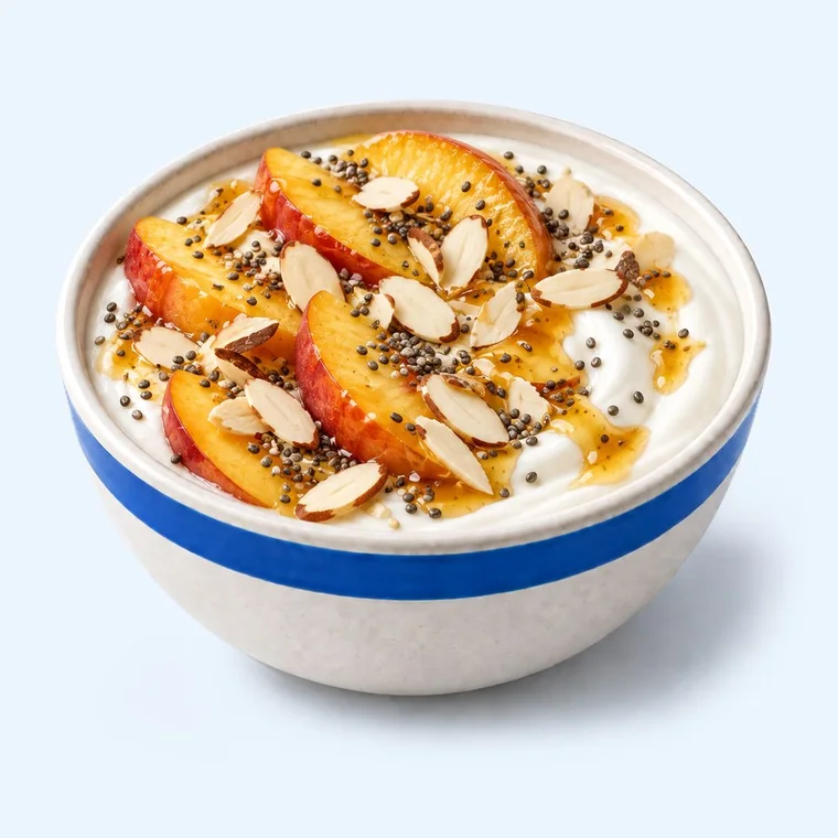 Peach and Almond: Late summer, in a bowl, in February.